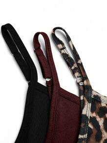 SHEIN LUNE Plus Size Sleeveless Fitted Pocket Rib Knit Printed & Solid Leopard Pattern Casual Sexy Mini Dress, Cooling, Stress Relief Outfit, Elegant Evening Long Gown - Multicolor - View 5