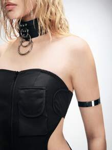 ROMWE Grunge Punk Y3K 挂脖实用未来感紧身迷你连衣裙 - 黑色 - 查看 2