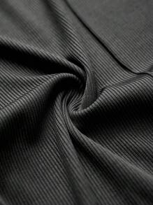 Elenzga 大码女式纯色罗纹面料休闲背心和裤子套装 - 黑色 - 查看 3