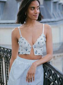 lacRébo Mignon Bralet à Broderie Floral Angalise d'Été à Fermeture Avant