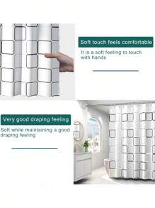 1 pieza Cortina de ducha a cuadros en blanco y negro, impermeable y a prueba de moho, de PEVA, con anillas metálicas. Disponible en diferentes tamaños. Decoración de baño de verano para el hogar - Blanco - Ver 8