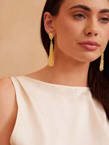 1 对时尚哑光几何水滴纹理耳环，适合女性日常、派对和宴会佩戴礼物 - 金黃色 - 查看 3