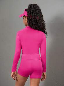 SHEIN Girlism Tween Girl 3pcs Set: Long Sleeve Mock Neck Zip-Up Top, Tank Top, And Sports Leggings