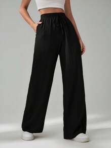 SHEIN Tall Pantaloni casual larghi da donna a vita alta, di colore unico, con cintura