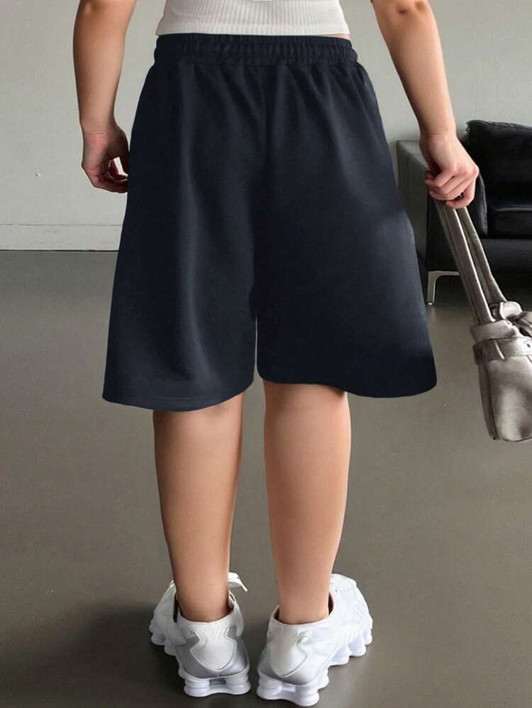 Dazy Plus Solid Color Drawstring Waist Loose Fitting Knee Length Street Style Shorts