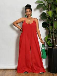 Slaydiva 新潮锐舞、复活节、老钱风、乡村音乐会、外出、仙女风、音乐节、热带度假女装；夏季、春季、欧洲夏季服装；大码西部牛仔装；音乐会、毕业典礼服装；百搭、简约、休闲、性感基础款；大码扎染无袖连体裤/连身裙 - 紅色 - 查看 4