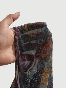 ROMWE Hippie Cardigan ample à manches évasées avec imprimé cachemire de style bohème rétro pour femme grande taille