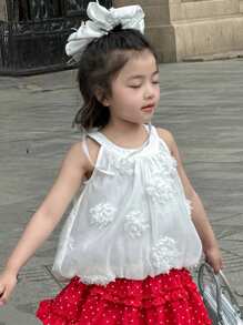 DAZY Young Girls Round Neck Sleeveless Woven Blouse, Fall Clothes - White - View 4