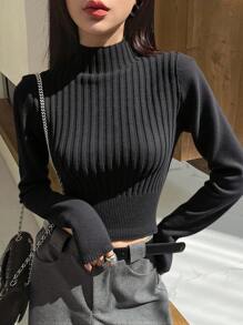 Dazy Star 女式纯色罗纹休闲套头毛衣、长袖上衣、返校服短款女式秋季上衣