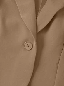 EMERY ROSE 女式纽扣式七分袖休闲西装外套，适合居家、户外穿着 - 卡其色 - 查看 4