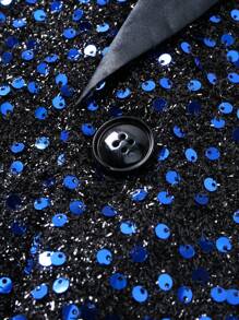 Manfinity AFTRDRK 男士披肩领长袖亮片奢华舞会西装外套，适合男士派对穿着