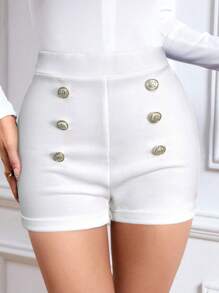 Firerie Short de mujer con diseño de botones metálicos, corte slim y de moda