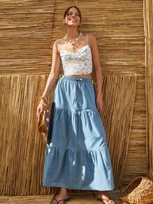Bóhologie Women's Indigo Drawstring Casual Long Skirt - Blue - View 1