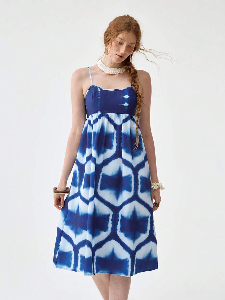 Florisole Vestido de verano casual sin mangas midi con estampado, azul - Azul Marino - Ver 1