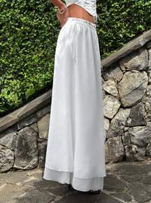 SHEIN ICON Summer Women White Beach Going Out Western Country Concert Long Skirts - White - View 5