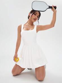 Women's Solid Square Neck Sleeveless Casual Fitness Dress