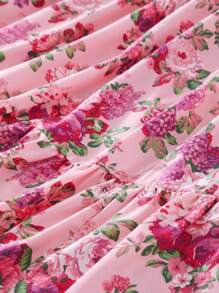 Sparklyn Floral All Over Print Sleeveless Dress For Teenage Girls - Pink - View 5