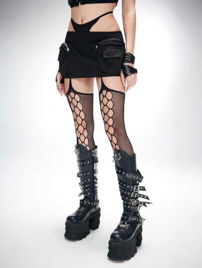 Grunge Punk Mini-jupe sexy Y2K à poches utilitaires