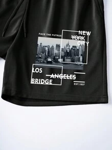 Claim Dot Bộ áo thun cổ tròn tay ngắn in khẩu hiệu dành cho nam và quần short cạp rút dây - Nhiều màu - Xem 5