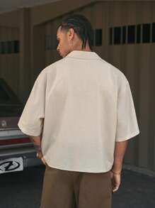 AXEPEAK Multiple Sizes Loose Fit Collared Short Sleeve Shirt For Men, With Hand-Embroidered Floral Design, Streetwear-Inspired - Multicolor - View 3