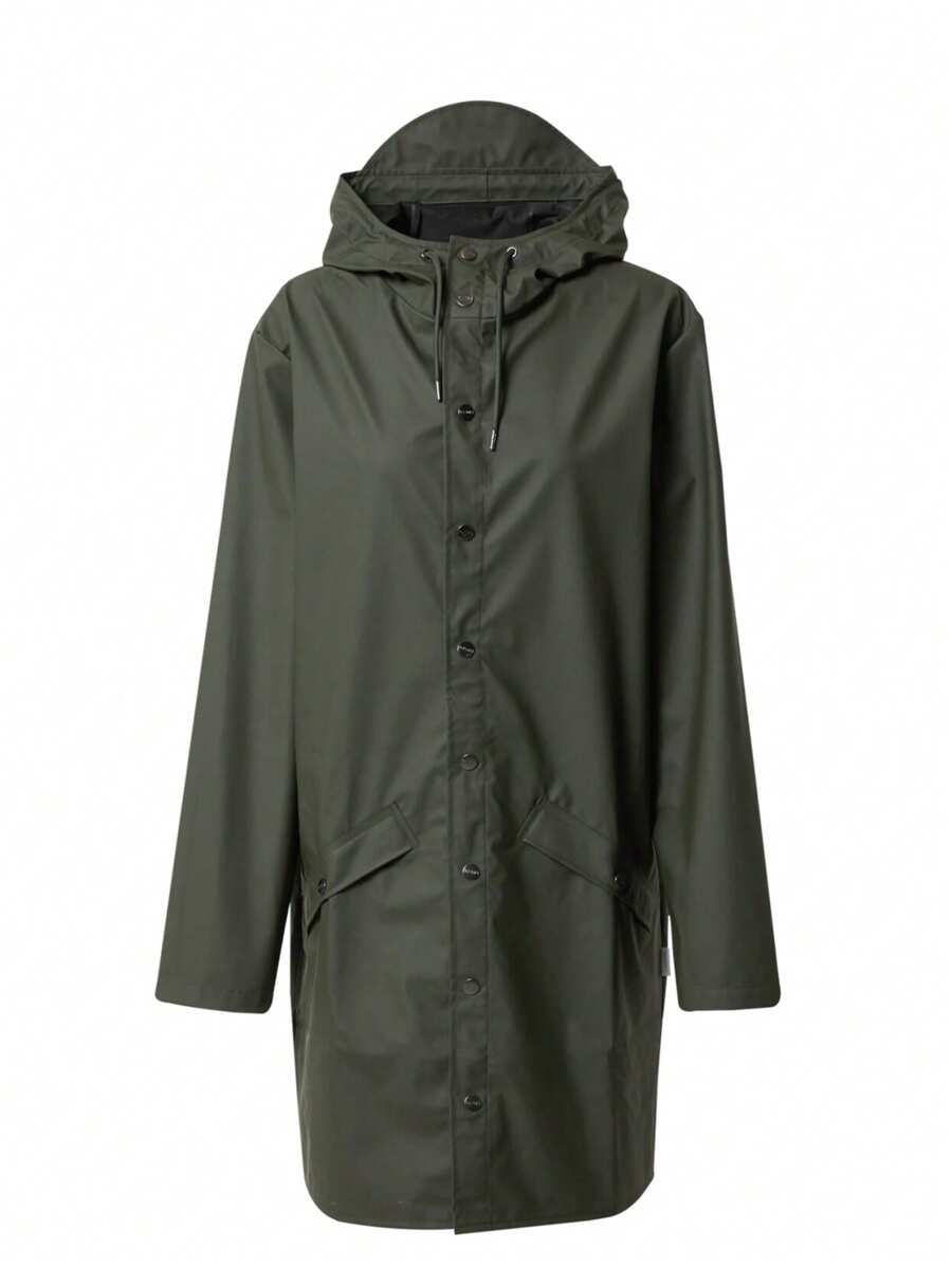 Rains Impermeabile da esterno semplice con cappuccio e coulisse, tinta unita - Verde - Visualizzare 1