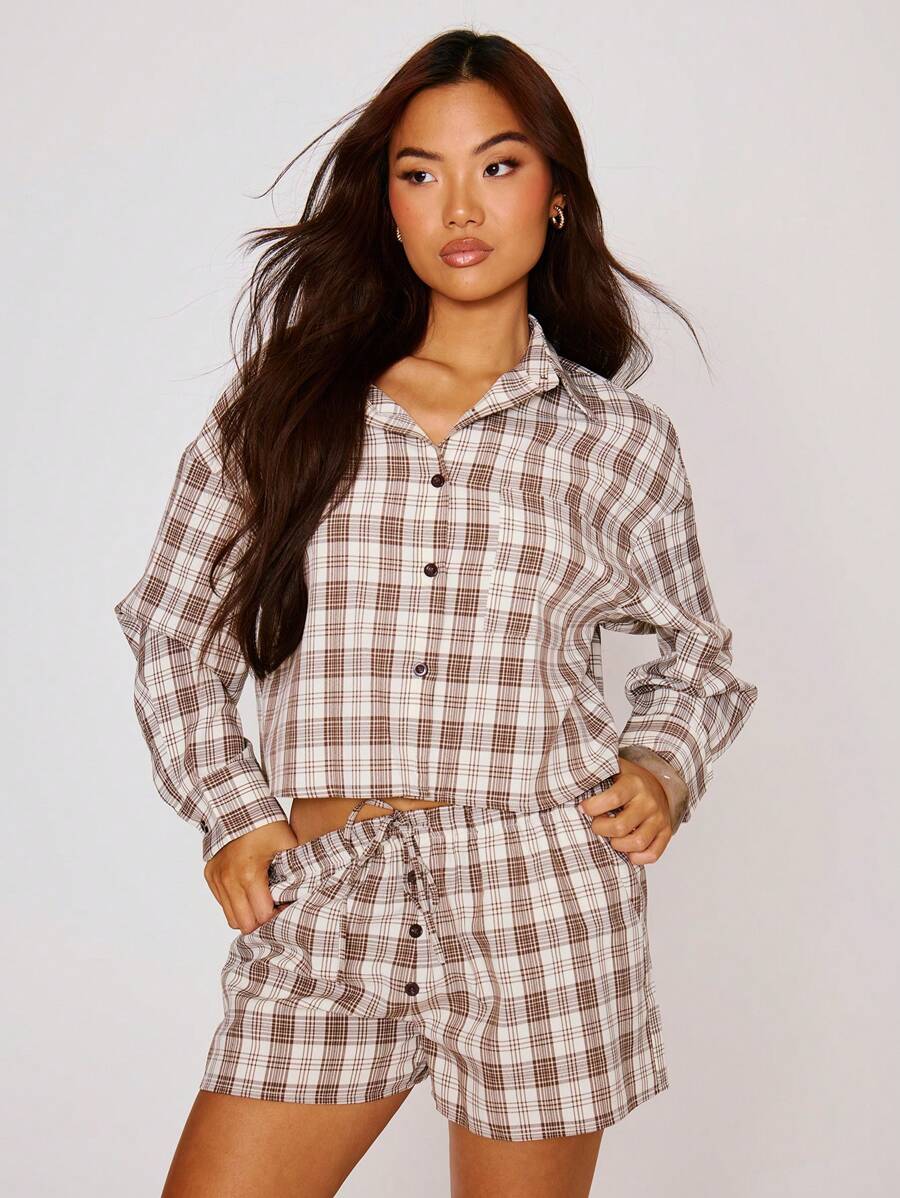 MUSERA Kariertes Hemd mit Knöpfen, kurze Ärmel, Frühling, Sommer Lässig, süßer Urlaubs-Sommer Boho Festival süße Sommer Tops Karo Strand Urlaub - Verschiedenfarbig - Übersicht 1