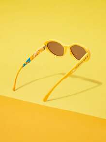 TOM & JERRY X SHEIN Round Frame Letter Graphic Fashionable Yellow Glasses - Yellow - View 4