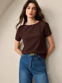 BizChic 摩卡棕色V领短袖百搭上衣，优雅都市通勤日常百搭浪漫90年代复古风，适合圣诞节、新年、情人节、派对、海滩、毕业典礼、时尚、节日、假日、婚礼宾客、早午餐、机场等多种场合。 - 咖啡棕 - 查看 5