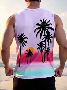 Manfinity Dauomo Men's Casual Palm Tree Printed Round Neck Top - Purple - View 2