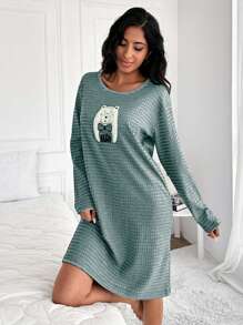 RueChic Camicia da notte in 100% cotone, con stampa a righe e motivi cartoni animati, larga sulle spalle