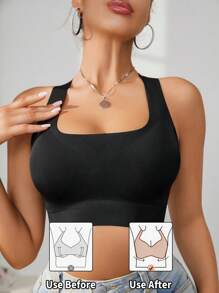 Women Casual Comfy Black Plain Sports Bra With Slight Stretch Fabric And Backless Design For Everyday Wear - Black - View 4