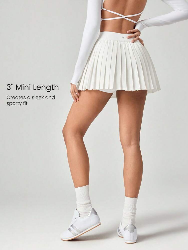 Superstar Elastic Waist Pleated Super Mini Skirt With Built-In Shorts Non-Slip Grips Low Impact Tennis Golf Pickleball Daily Casual Wear