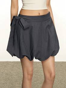 Rina Fox Váy hoa buộc dây thời trang cạp cao ôm vừa vặn mới cho nữ, váy ngắn chữ A đa năng, mùa hè - Xám - Xem 6