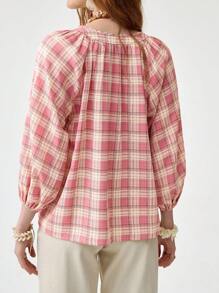 Florisole 女式夏季红棕色格子时尚优雅衬衫