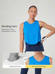 GLOWMODE 凉爽触感速干粘合下摆反光条跑步运动背心，中等强度跑步、慢跑训练、健身房锻炼 - Blue Power - 查看 4