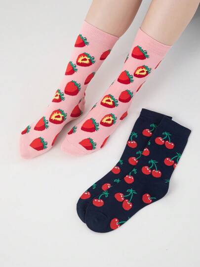 Kawaii Calzini alla caviglia di moda casual con stampa a tema di frutta per donne