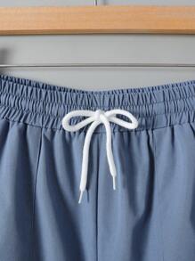 青少年男童街头风格梭织印花工装裤 - 藍色 - 查看 4