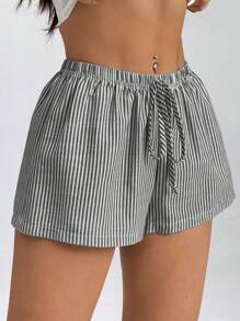 SHEIN PETITE Pantaloncini a righe vita bassa da donna per vacanze estive e spiaggia