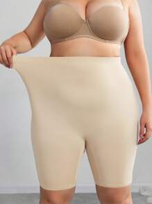 SHEIN CURVE+ 大尺碼女款度假純色彈性腰休閒百搭短款內搭褲夏季/鄉村/海邊度假穿搭/海邊穿搭/海邊服飾 - 杏色 - 查看 7