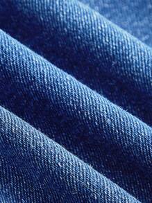 SHEIN MOD Plus Size Women Strapless Ruched Bow Decor Ruffle Denim Dress - Light Wash - View 5