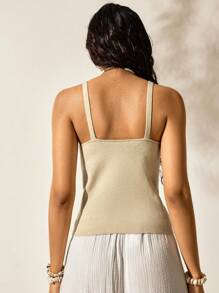 Easelle 浪漫性感吊带背心亮片串珠女士针织上衣，适合度假和户外 - 杏色 - 查看 2