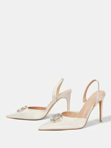 CUCCOO HITCHD 女士尖头水钻花卉高跟鞋，优雅浪漫的白色缎面新娘婚礼派对高跟鞋，适合正式场合、下午茶、约会、派对 - 白色 - 查看 9