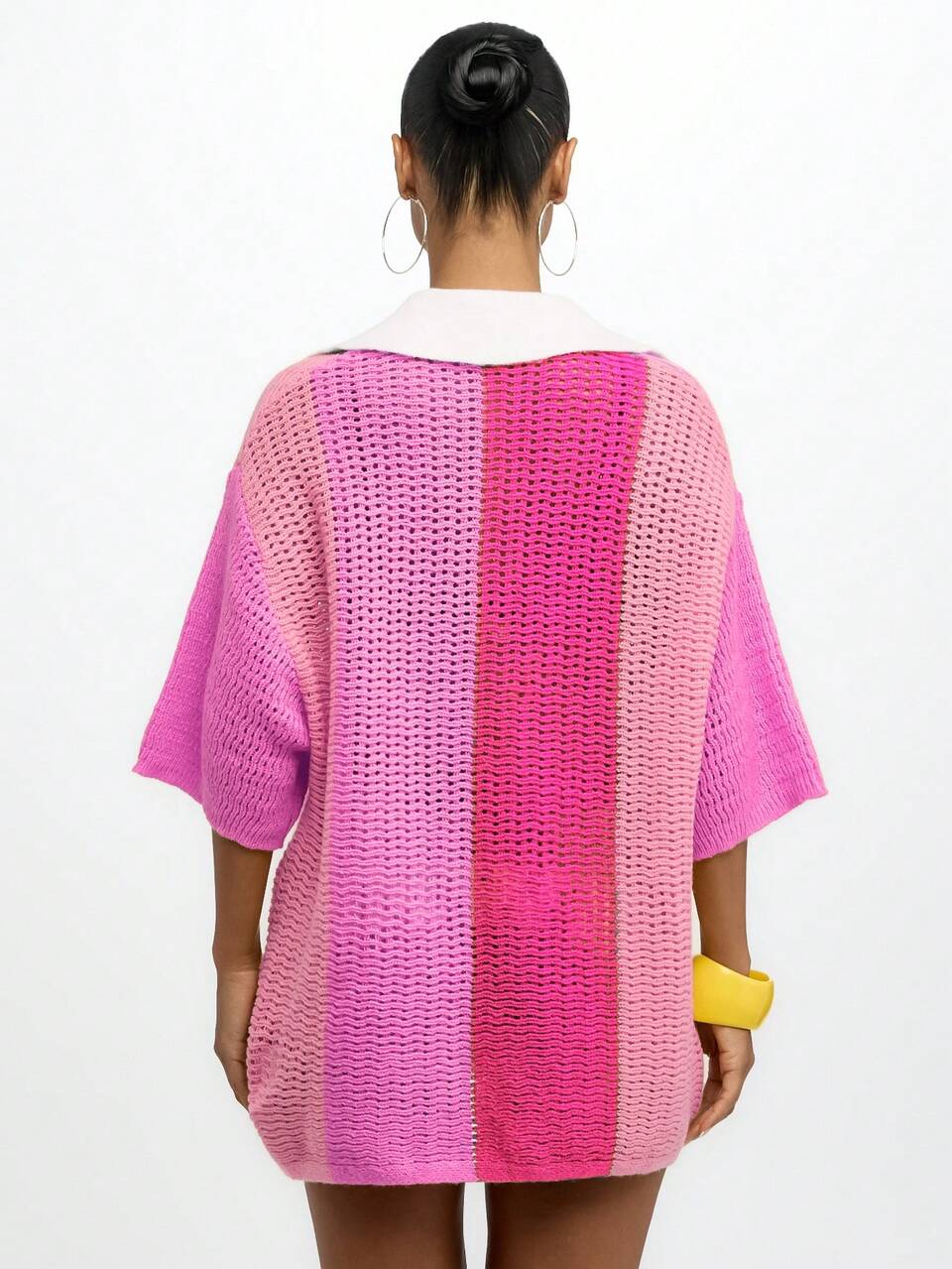 SUMWON WOMEN Pullover oversize con collo a polo in maglia lavorata all'uncinetto