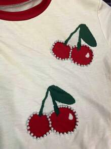 Resyla Áo thun cổ tròn in họa tiết ngọc trai anh đào dành cho nữ, mùa hè - Nhiều màu - Xem 5