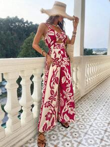 SHEIN VCAY 女式梭织印花宽松阔腿连体裤