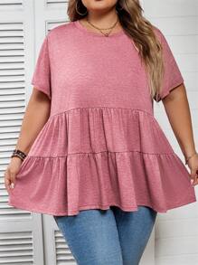 SHEIN CURVE+ Plus Size Solid Color Minimalist Casual Round Neck Short Sleeve Dressbeach Outfits For Woman/Beach Dress/Beach Vacation Outfits/Beach Essentials / Graduation/Tea Party Dresssummer/Country/Beach Vacation Outfits/Beach Outfits/Beach Wear