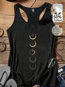 Tseoso Women's Casual Moon & Star Pattern Cotton Blend Sleeveless Vest - Astral