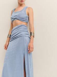 Nöista 套装度假装夏季度假性感装超长裙短款结饰上衣 - 藍色 - 查看 5