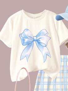 SHEIN 青少年女孩休闲简约短袖短裤套装，适合夏季 - 彩色 - 查看 4