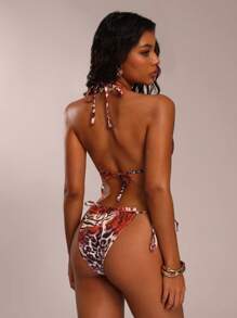 Avantive New Summer Holiday Beach Women Leopard Zebra Print Halter Sexy Bikini Set With Coverup And Skirt - Multicolor - View 3